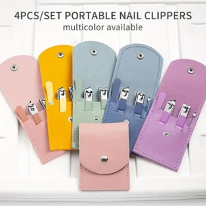 4 in 1 Professional Manicure Set 4-Piece Stainless Steel Nail Care Kit – Nail Clippers, Cuticle Nippers, Nail File & Spoon Pusher – Unscented, No Batteries Needed, Non-Electric Tools for Nail Techs & Home Use - Random Color