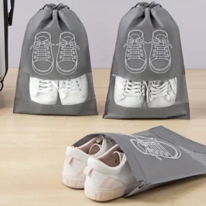 Pack of 01 - Shoe Bag for Travel & Home Storage – Dustproof Printed Shoe Organizer Pouch in Random Gray – Lightweight, Breathable, and Reusable Shoe Cover for Luggage, Closet, or Gym Use - Grey Color