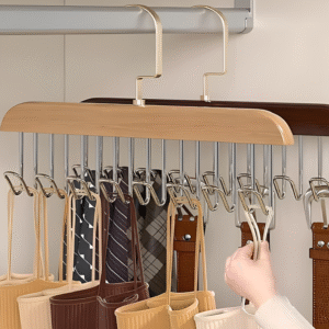 8 Hooks Wooden Clothes Hanger With Tie Rack Belt Hangers with 360°Rotating