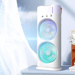 Portable Mini Double Fan Air Cooler With Mist Humidifier and Led lighting, Mini Table Cooling Fan For Home & Office - Rechargeable ( Random Color )