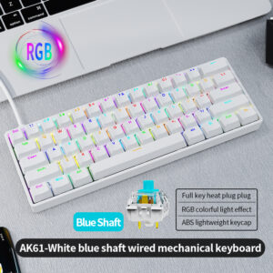 AK61 Wired Mechanical Gaming keyboard Feel Backlight For Pc Desktops Sleek & Durable Design - White