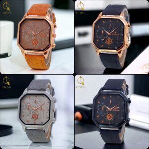FITROS SQUARE STRAP GENTS WATCH --Brown.(without box)