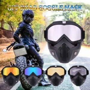 (NW000393) Motorcycle Goggles with Removable Full Face Mask Riding Glasses Dirt Bike ATV Motocross Detachable Eyewear (Random glass Shade)