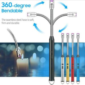 Arc Lighter With Usb Charging | Flameless Windproof | LED Battery Display | Safety Switch | Rotate 360 Degrees ( Random Color )