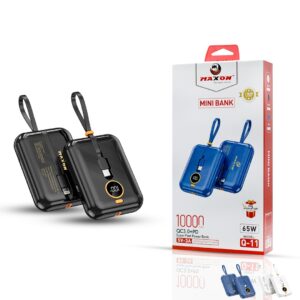 MAXON Q-11 65w 10000mah Mini Power Bank Fast Charging  2 cables attached IOS AND TYPE C /Free Gift Inside (random color)