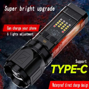 X-46 Multifunctional Flashlight – Telescopic Zoom, Type-C Charging, Power Bank & Multiple Light Modes