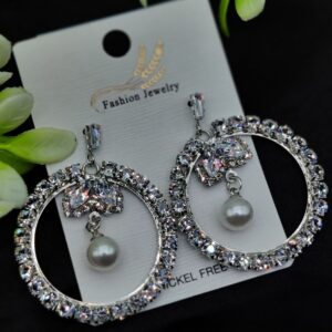 Imported Elegant Earrings  In Multiple Design | Floral Hoop, Floral Crystal, Radiant Princess, Dazzling Hoop, Starburst Pearl, Crystal Hoop Designs | Best Quality Earrings For Girls & Women | Luxury Look Earrings ( Silver Color ) - Crystal Hoop