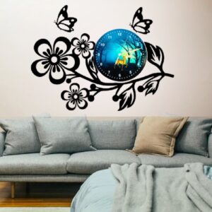 3D Wooden Flower Clock With Esthetic Dial Wall Clock | Best Quality Wall Clock For Home Decor | Home Decor Clock 25 inch - Without Light