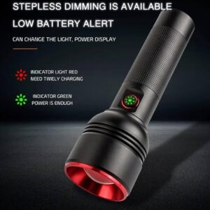 CB2208 Aluminium Alloy Flashlight 1000w Wick with 26650 Battery– Strong, Durable Light with Low Battery Alert & Power Indicator